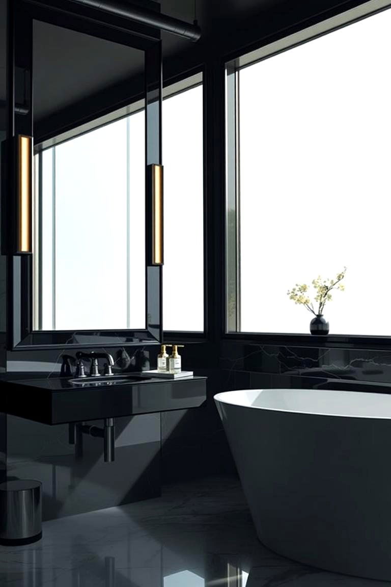 Luxe Black Mirror Accents - 24 Black Bathroom Ideas