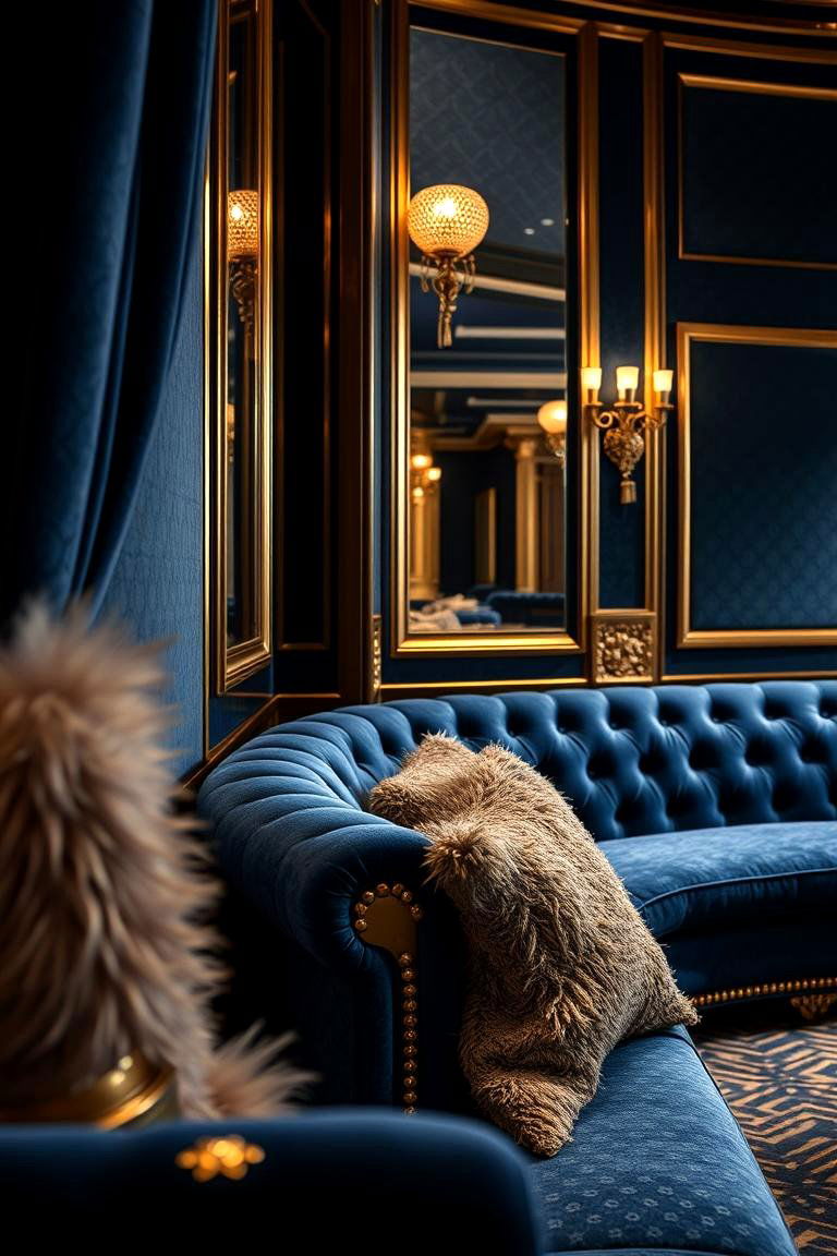 Luxe Blue Couch with Velvet Texture - 24 Blue Couch Living Room Ideas