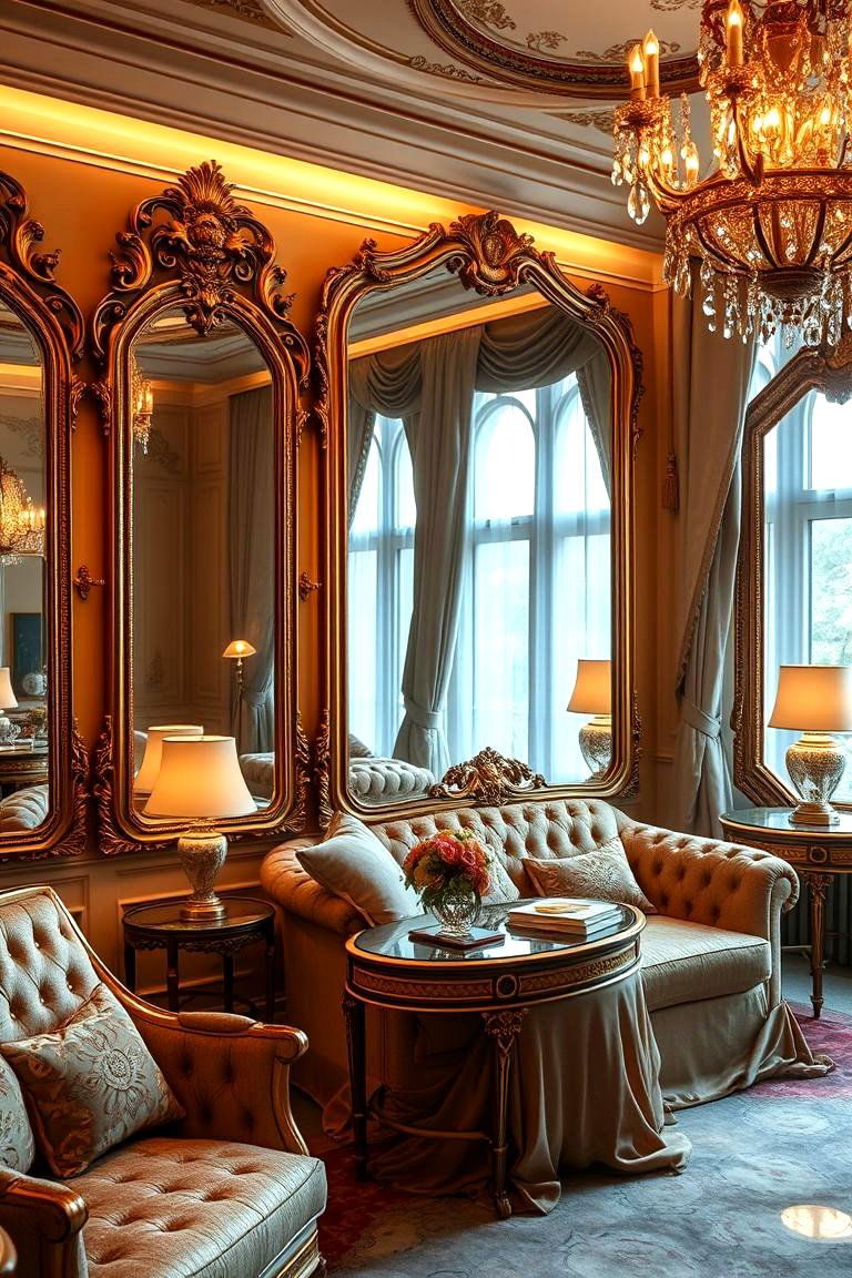 Luxe Boudoir with Ornate Mirrors - 24 Parisian Themed Bedroom Ideas