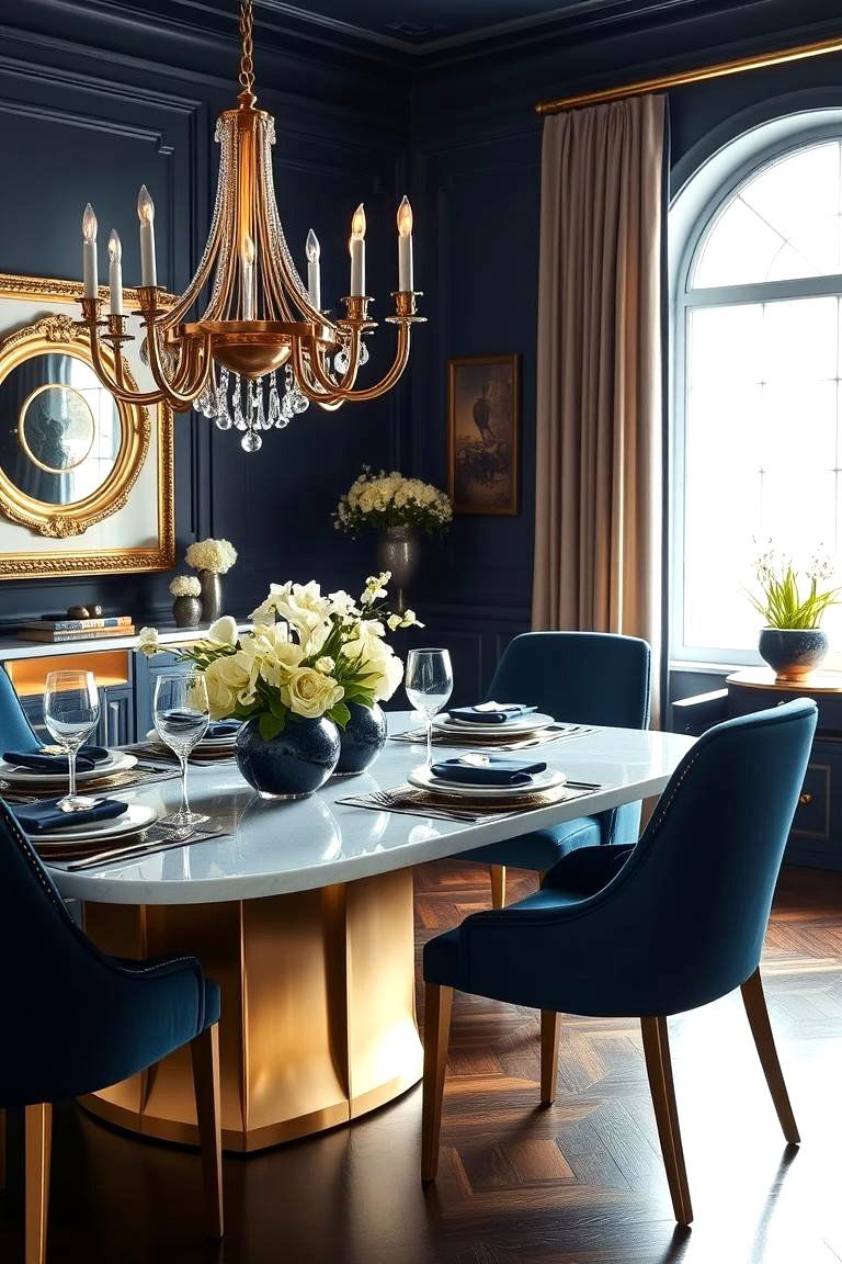 Luxe Color Palette of Navy and Gold - 24 Luxury Dining Room Ideas