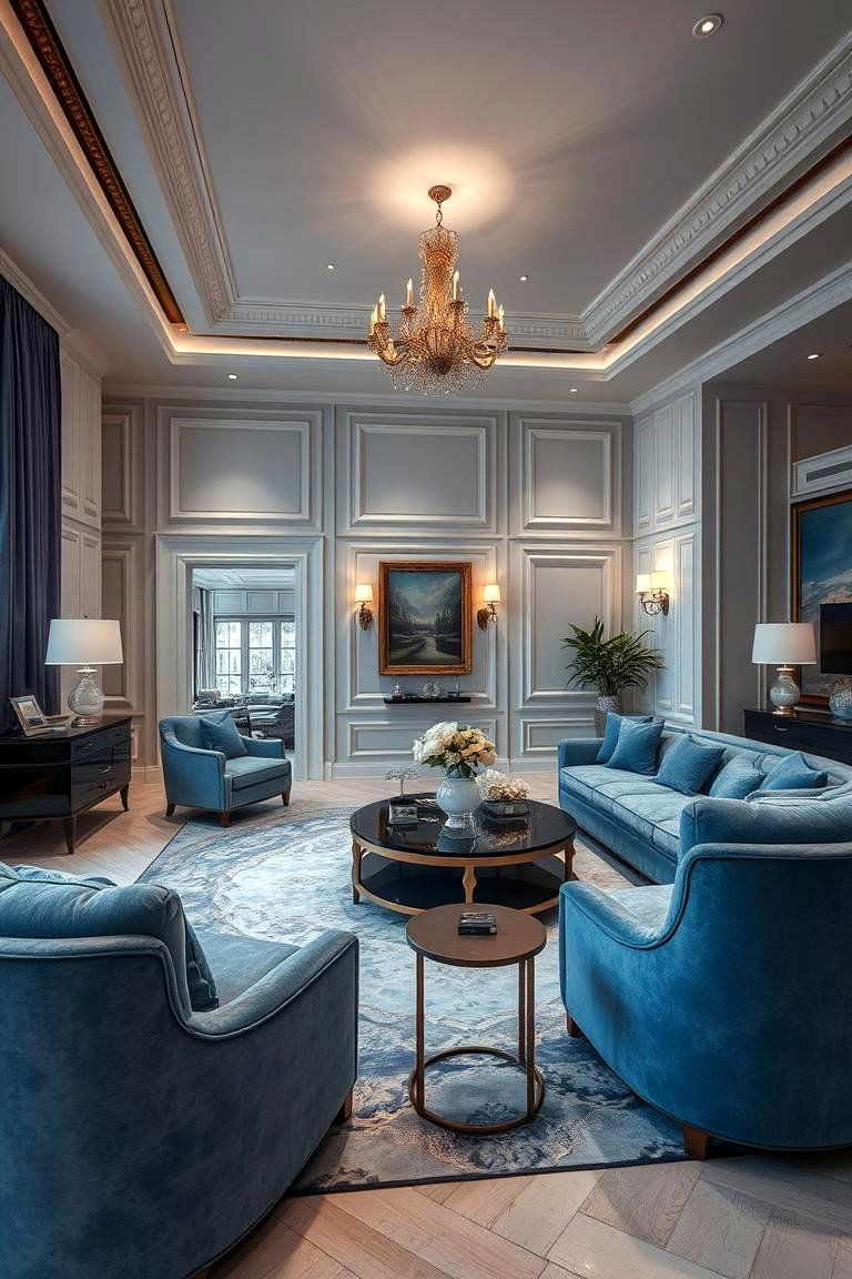 Luxe Comfort Plush Blue and Grey Living Room - 24 Blue and Grey Living Room Ideas