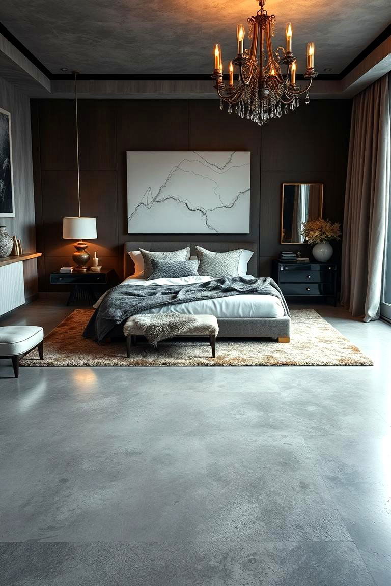 Luxe Concrete Floor Bedroom with Layered Textures - 24 Concrete Floor Bedroom Ideas