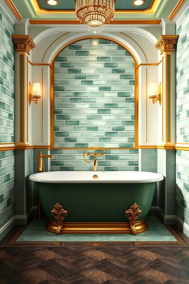 Luxe Green and Gold Bathtub Surround - 24 Green and Gold Bathroom Ideas