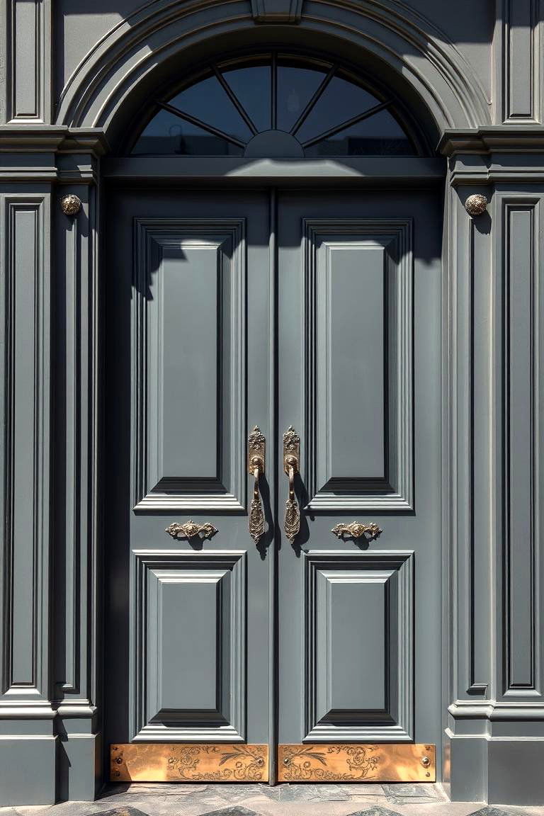 Luxe Grey with Metallic Finishes - 24 Grey Front Door Ideas