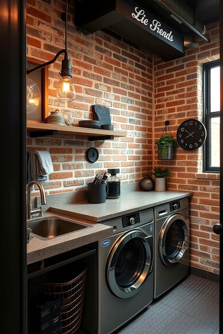 Luxe Industrial - 24 Brick Floor Laundry Room Ideas