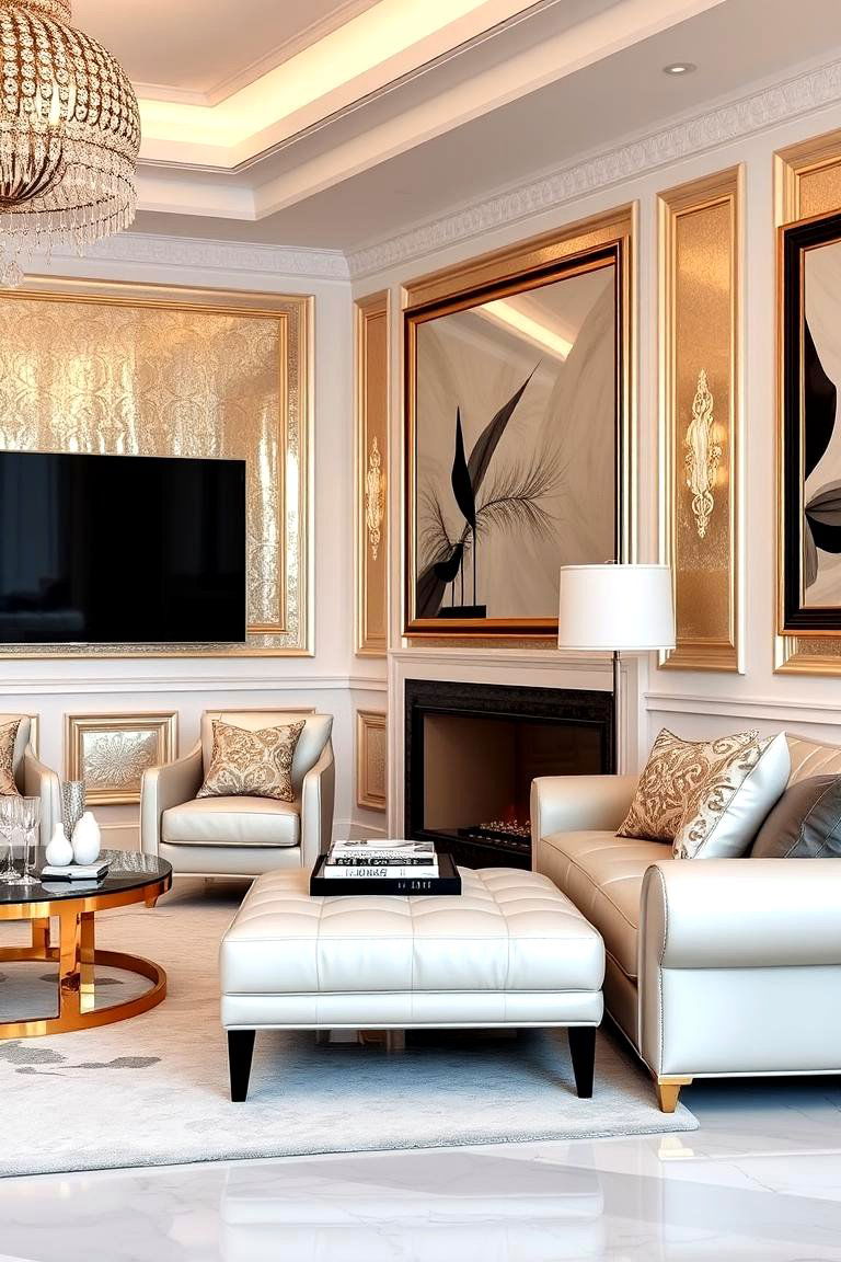 Luxe Metallic Accent Wainscoting - 24 Living Room Wainscoting Ideas