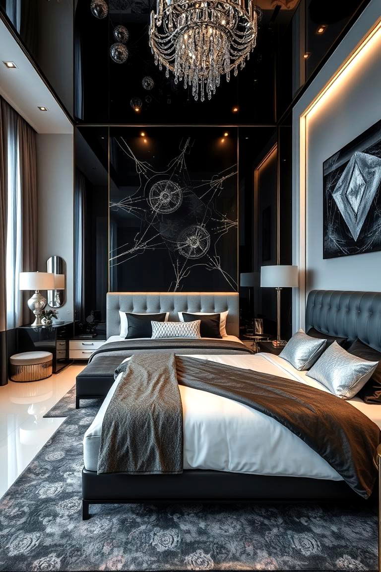 Luxe Metallic Accents - 24 Black Accent Wall Bedroom Ideas
