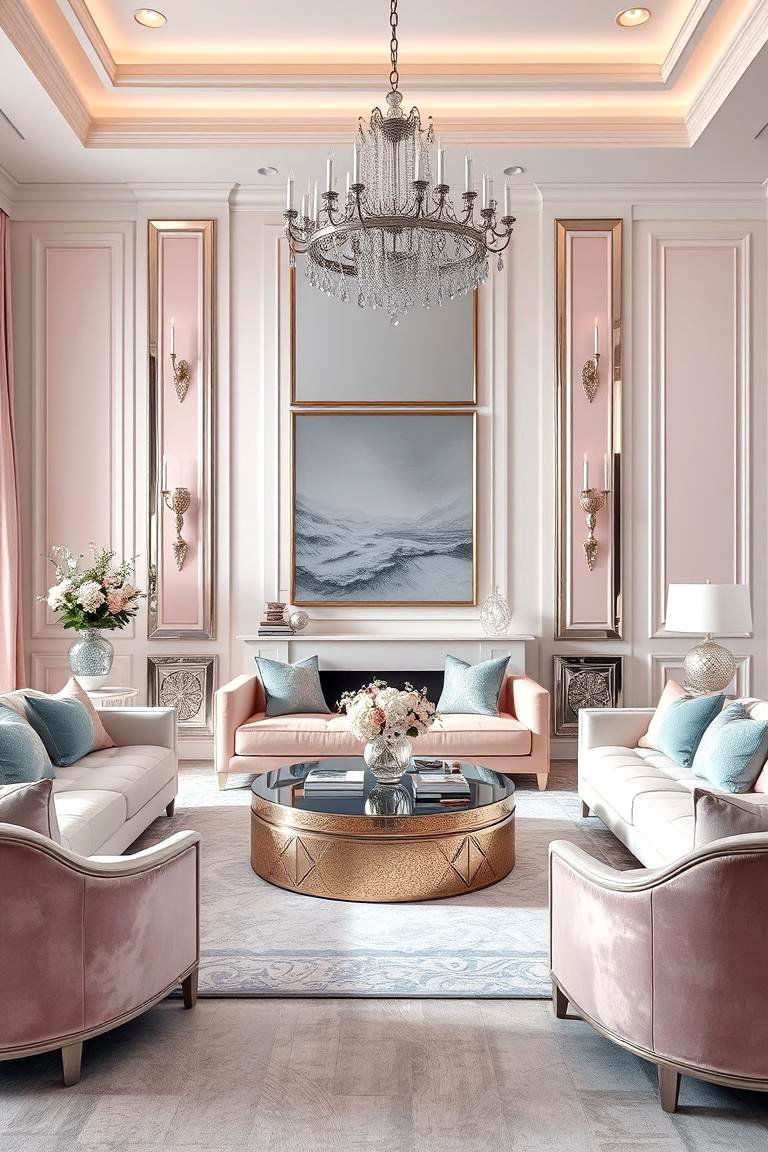 Luxe Metallic Details - 24 Pink and Blue Living Room Ideas