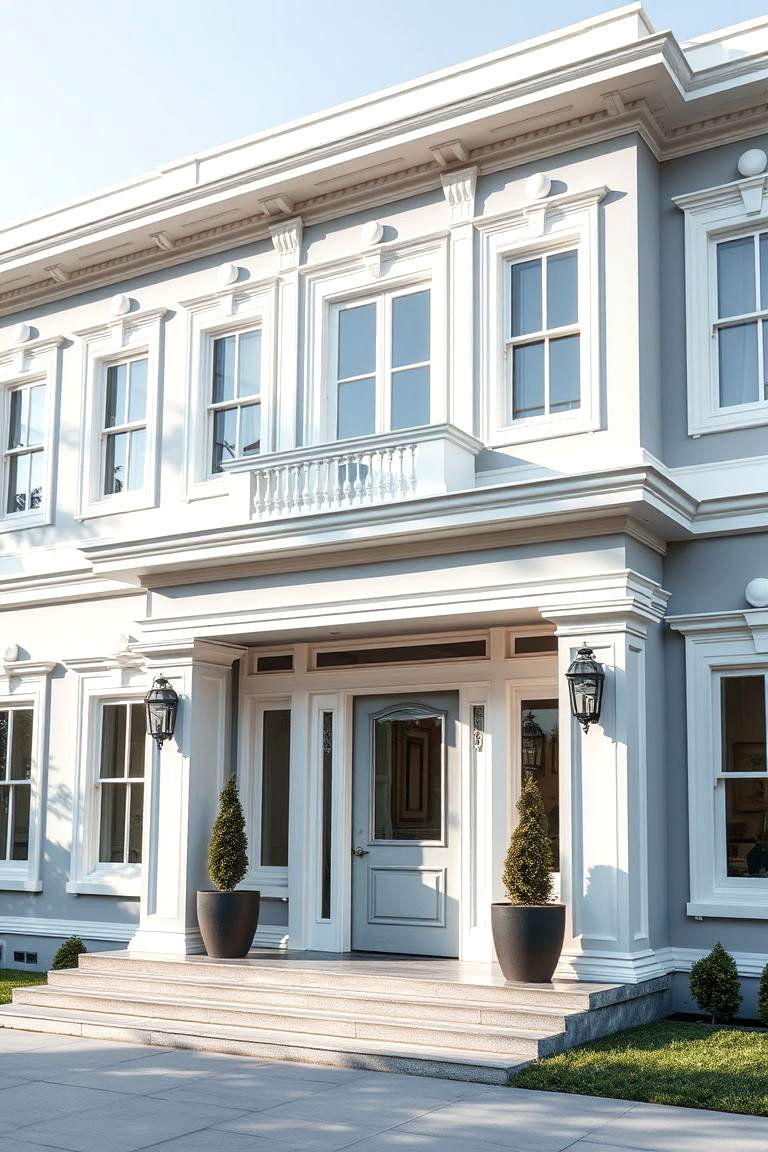 Luxe Minimalism Expression - 24 Light Grey House With White Trim Design Ideas