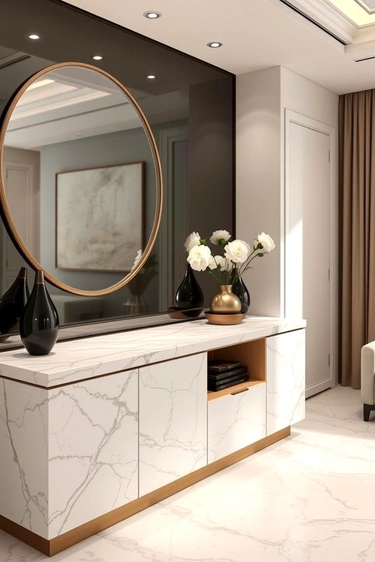 Luxe Minimalist Console with Marble Accents - 24 Tv Console Decor Ideas