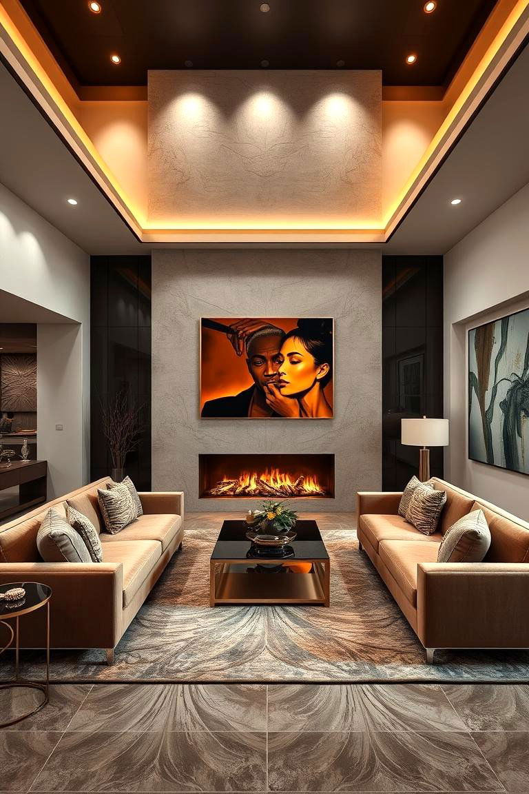 Luxe Modern Retreat with Bold Details - 24 Living Room Ideas With Sectionals and Fireplace