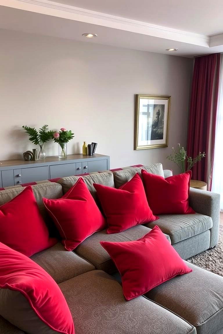 Luxe Red Cushions Paired with Grey Lounging - 24 Red and Grey Living Room Ideas