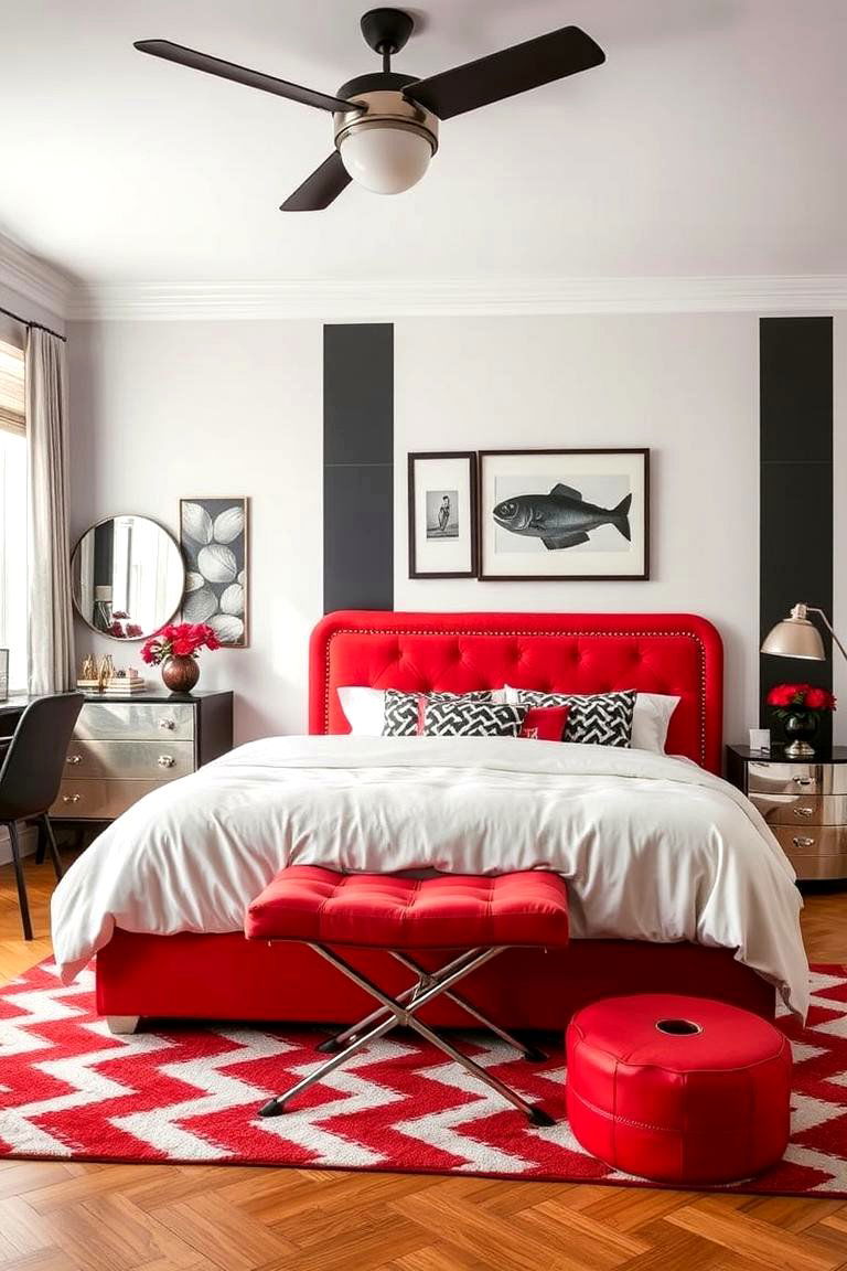 Luxe Retro Fusion - 24 red black and white bedroom ideas
