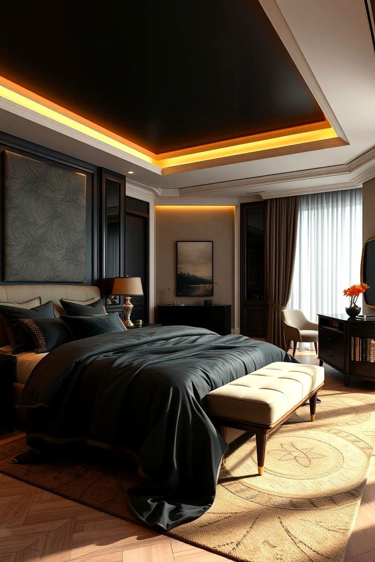 Luxurious Bedroom Suite with Rich Tones - 24 Black and Brown Interior Design Ideas