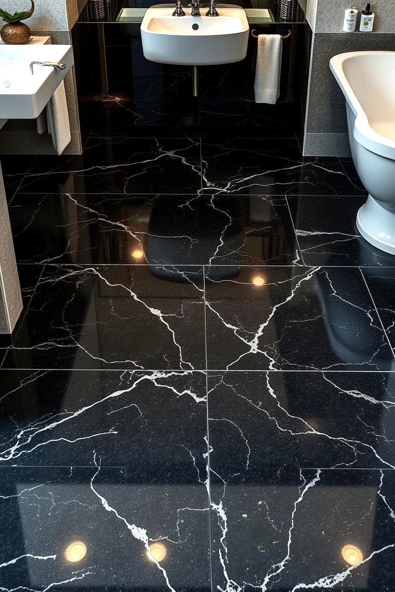 Luxurious Black Granite Floor - 24 Black Floor Bathroom Ideas