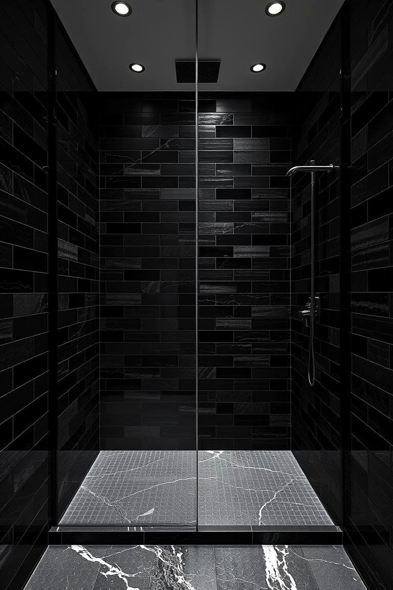 Luxurious Black Tile Design - 24 Corner Shower Ideas