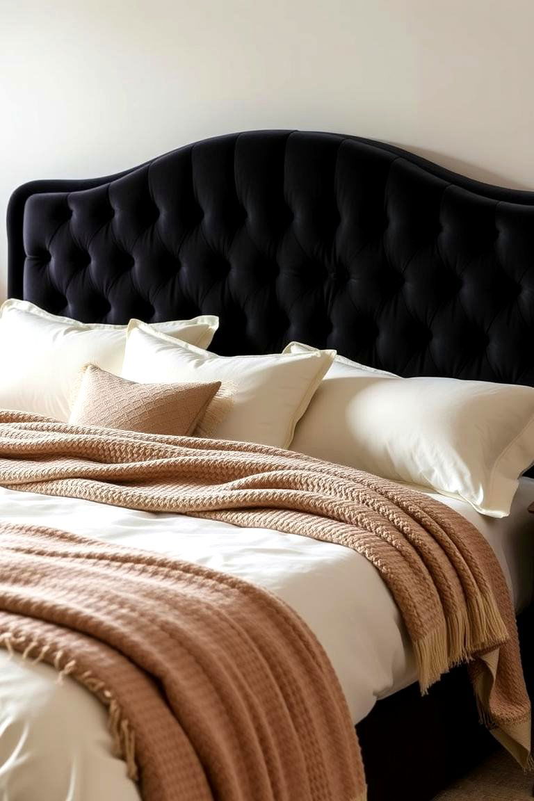 Luxurious Black Velvet Accents - 24 Cream and Black Bedroom Ideas