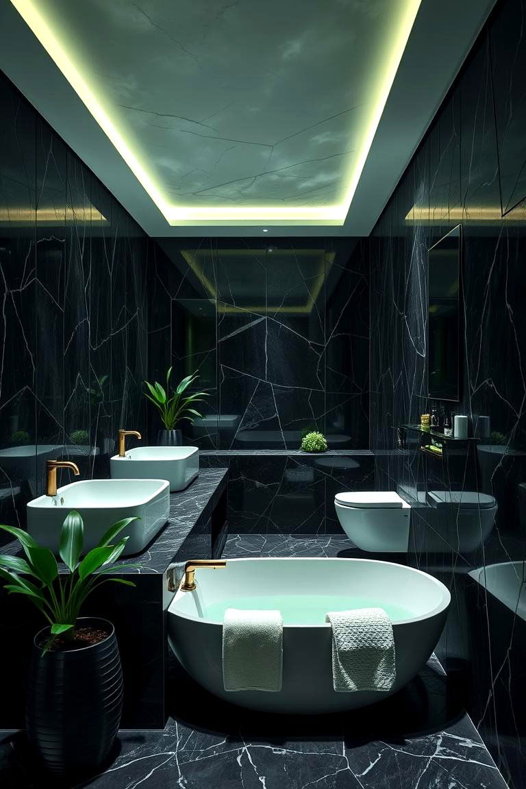 Luxurious Black and Green Spa inspired Bathroom - 24 Black and Green Bathroom Ideas