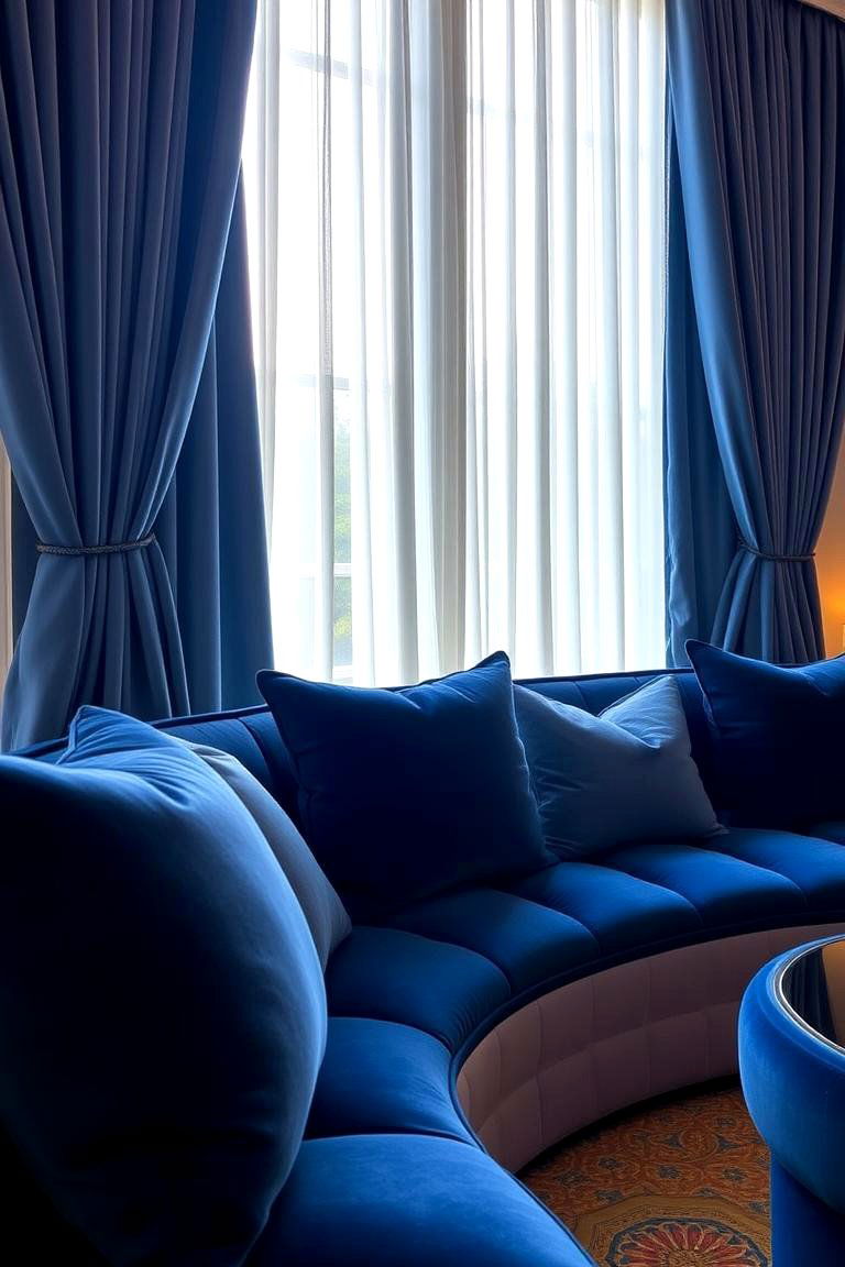 Luxurious Blue Velvet Accents - 24 Blue Living Room Ideas