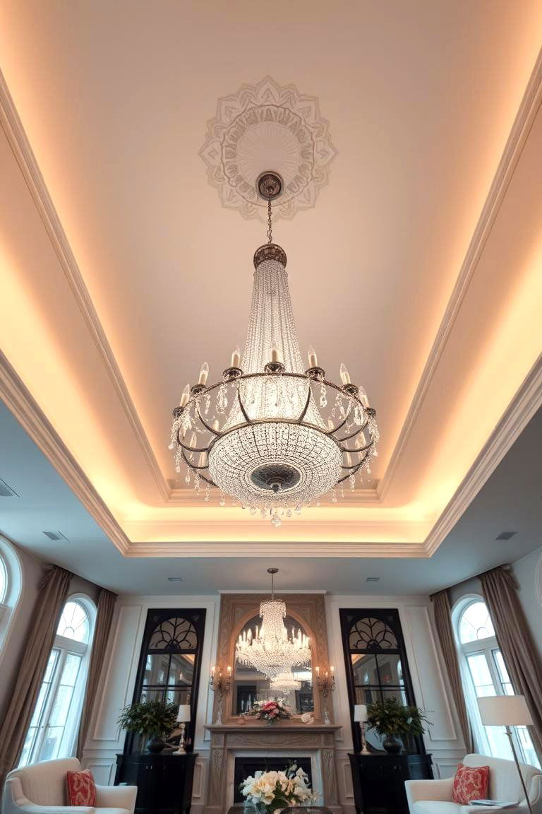 Luxurious Chandelier Ceiling - 24 Living Room Ceiling Ideas