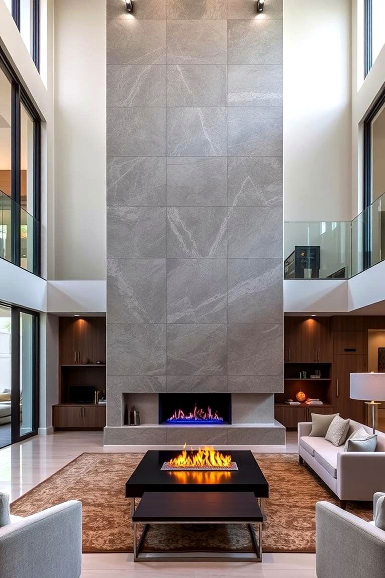 Luxurious Contemporary Flame - 24 Two-story Fireplace Ideas