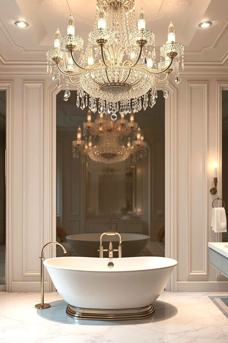 Luxurious Crystal Chandeliers for a Glamorous Touch - 24 Bathroom Ceiling Lighting Ideas