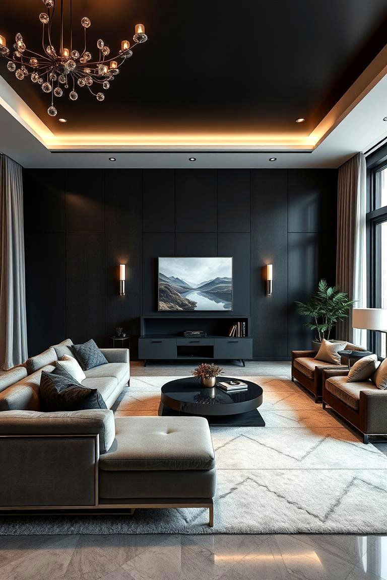 Luxurious Dark Contrast - 24 Dark Living Room Ideas