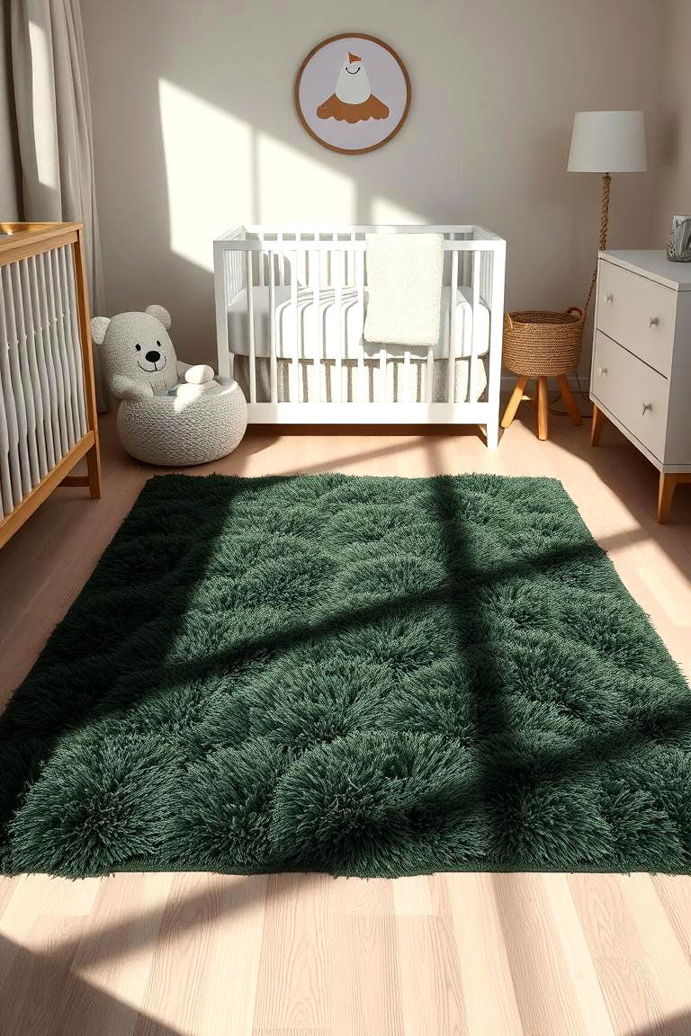 Luxurious Dark Green Rug - 24 Dark Green Nursery Ideas