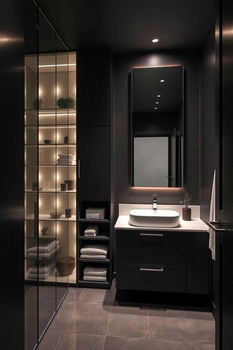 Luxurious Design with Hidden Storage - 24 Dark Bathroom Ideas