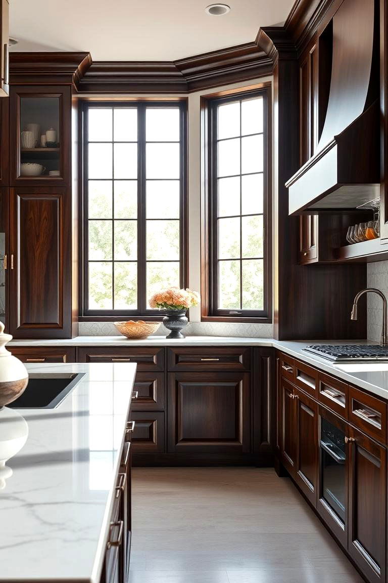 Luxurious Finish with Rich Deep Hues - 24 Dark Wood Kitchen Cabinets