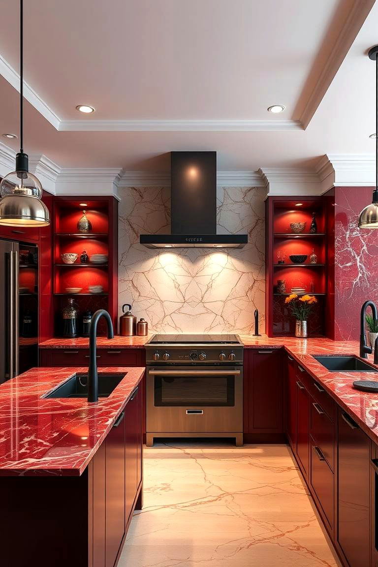 Luxurious Finishes and Fixtures - 24 red and black kitchen ideas