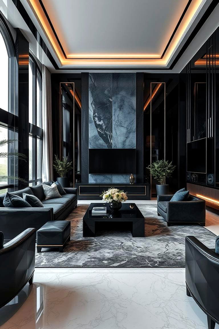 Luxurious Finishes in Black and Blue Living Rooms - 24 Black and Blue Living Room Ideas