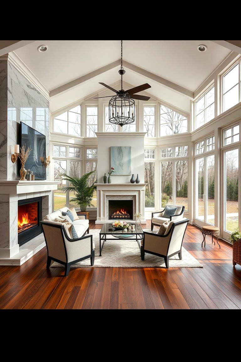 Luxurious Finishes in a Sunroom Setting - 24 Sunroom With Fireplace