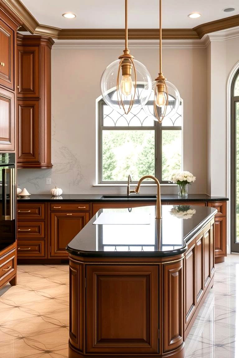 Luxurious Finishes on a Budget - 24 Brown Kitchen Cabinets With Black Countertops