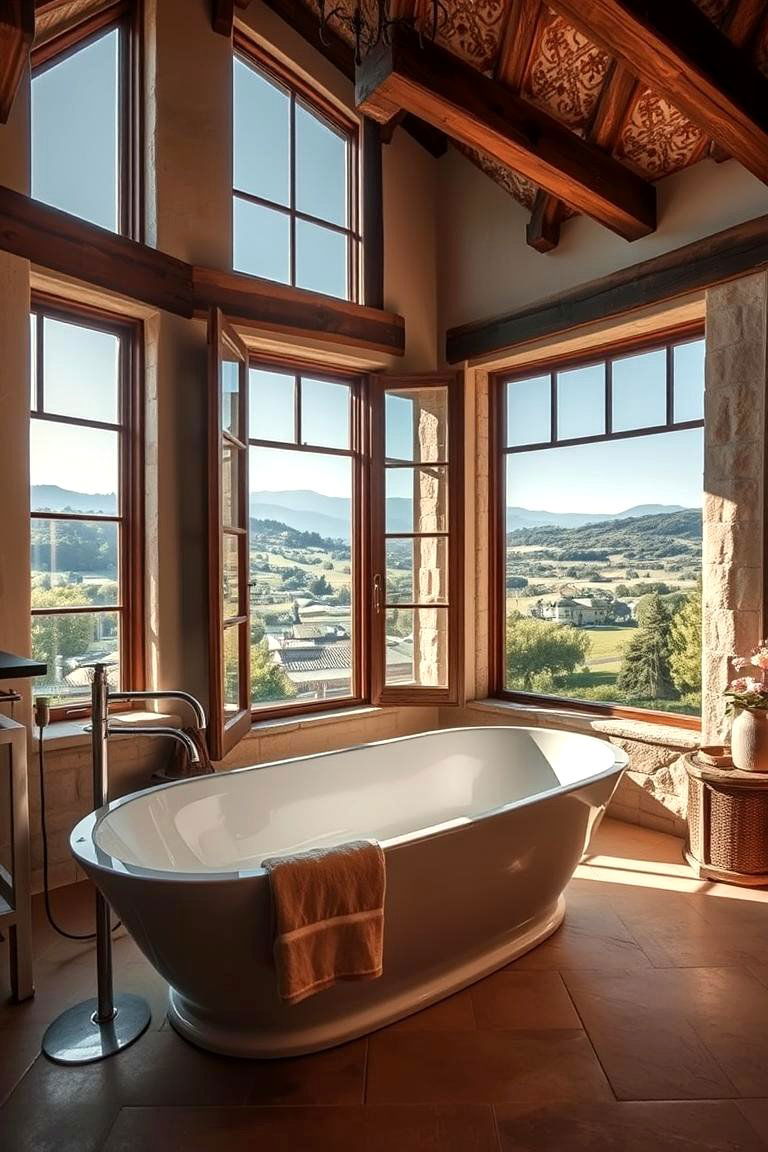 Luxurious Freestanding Bathtub with a View - 24 Tuscan Bathroom Ideas