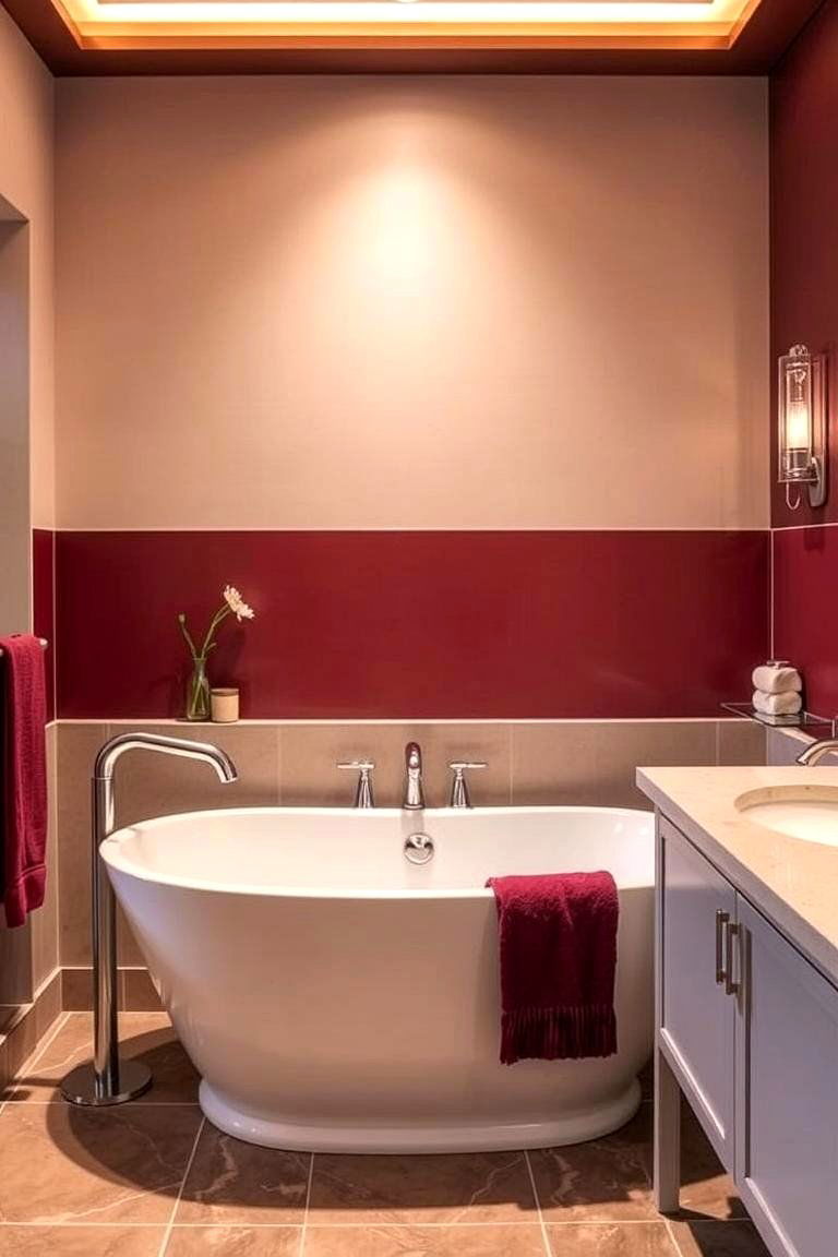 Luxurious Freestanding Tub - 24 Burgundy Bathroom Ideas