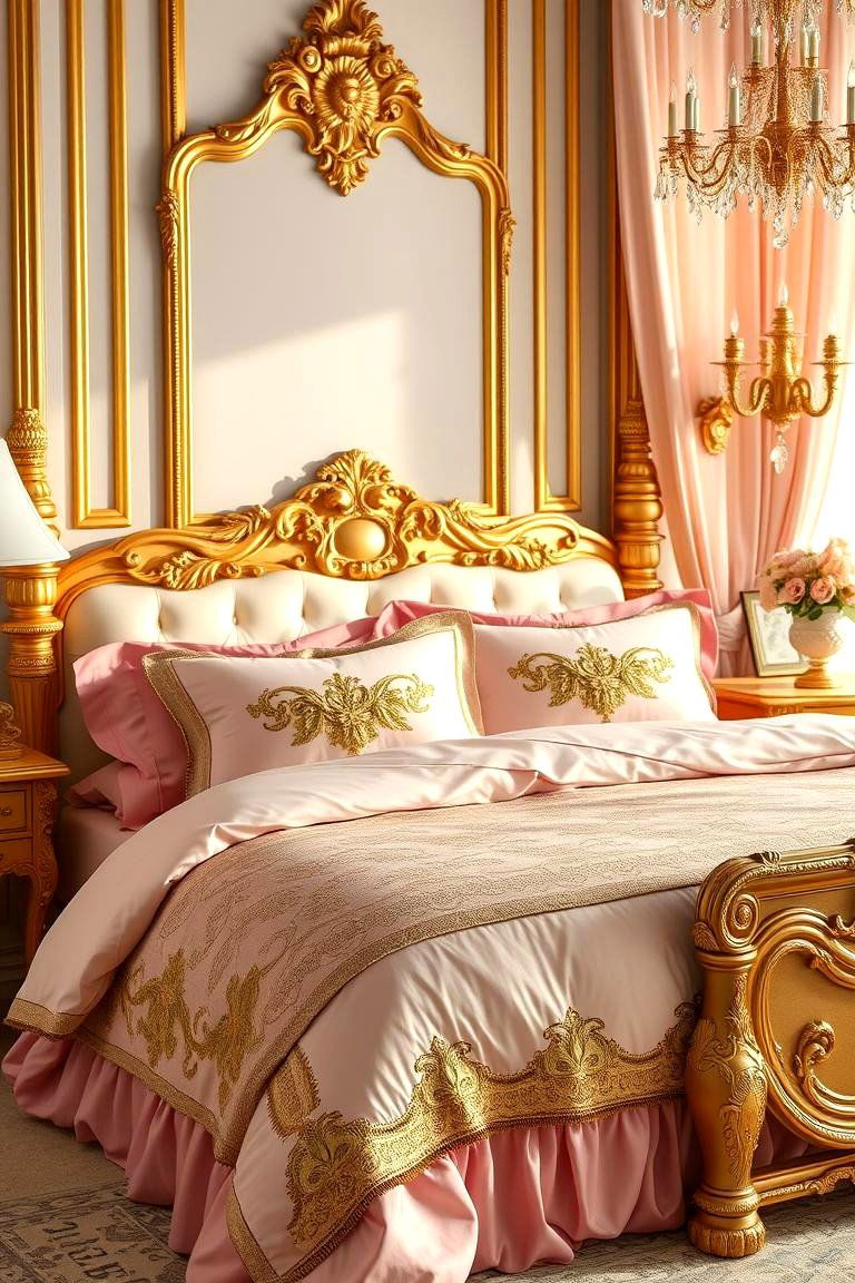 Luxurious Gold Bedding Details - 24 Pink and Gold Bedroom Ideas