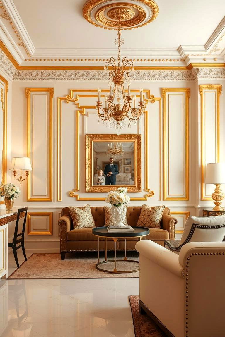 Luxurious Gold Highlights on Cream Walls - 24 Cream and Gold Living Room Ideas