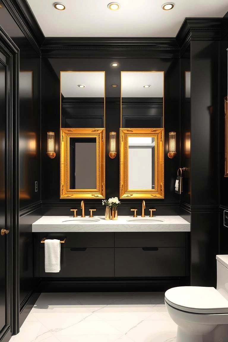 Luxurious Gold Mirror Frames - 24 Black and Gold Bathroom Ideas