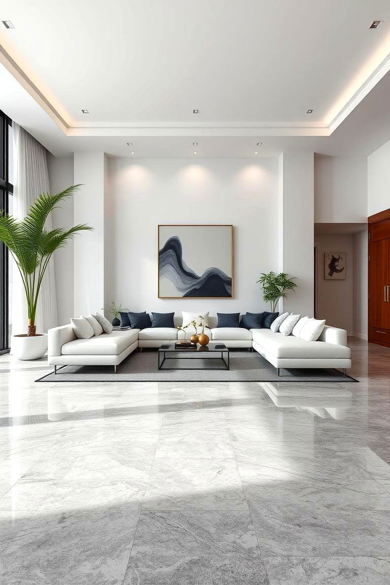 Luxurious Gray Marble Sophistication - 24 Marble Floor Living Room Ideas