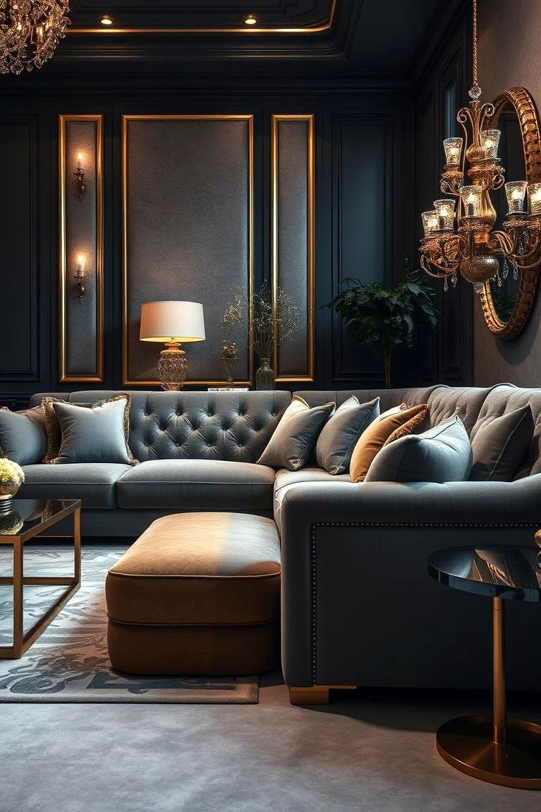 Luxurious Grey and Gold Elegance - 24 Grey Sectional Living Room Ideas