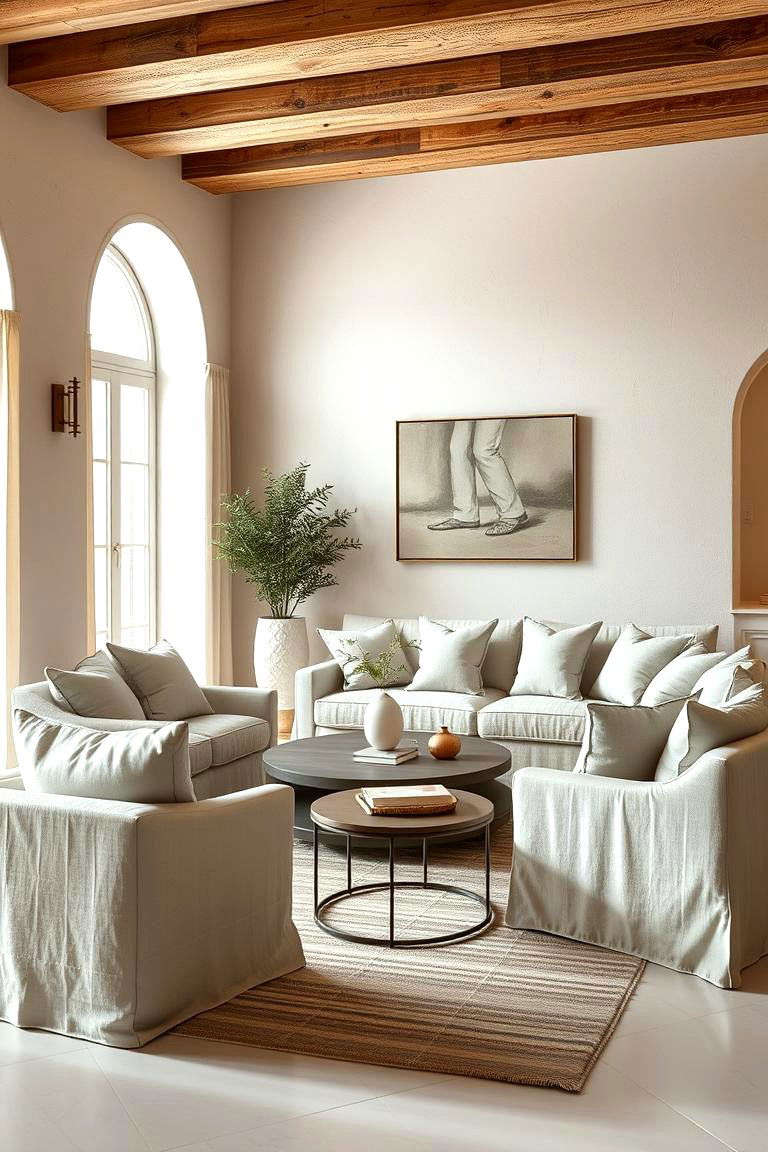 Luxurious Linen Upholstery - 24 Mediterranean Living Room Ideas