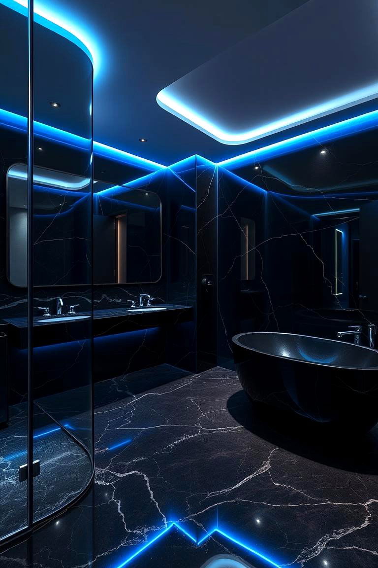 Luxurious Luster with Ambient Lighting - 24 black and blue bathroom ideas