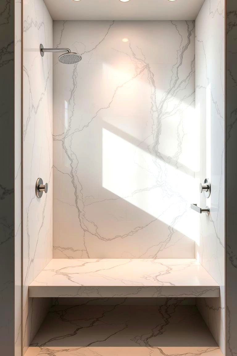 Luxurious Marble Bench Style - 24 Walk in Shower Ideas With Bench