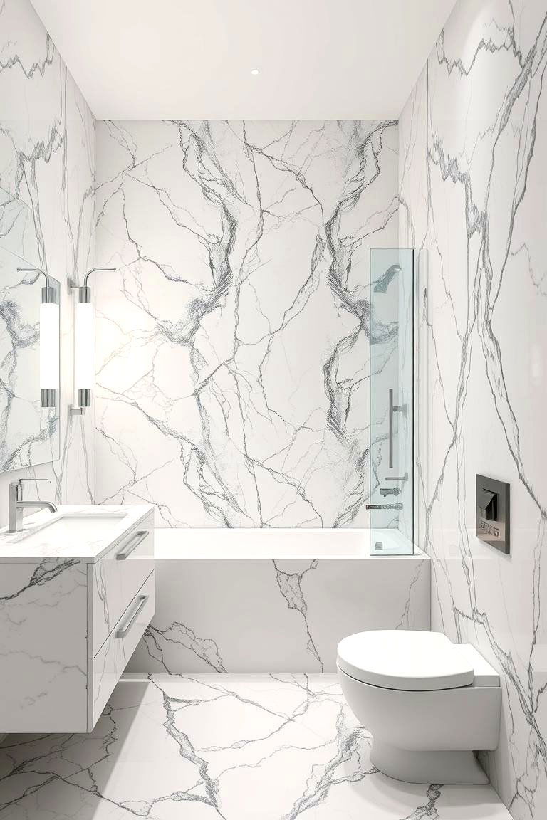 Luxurious Marble Look Mosaic - 24 Bathroom Mosaic Floor Tile Ideas