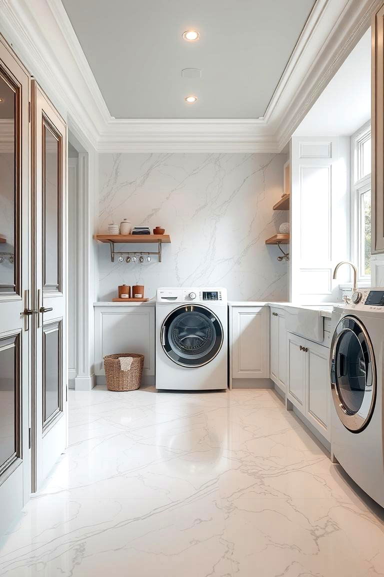 Luxurious Marble Look Tiles - 24 Laundry Room Tile Ideas