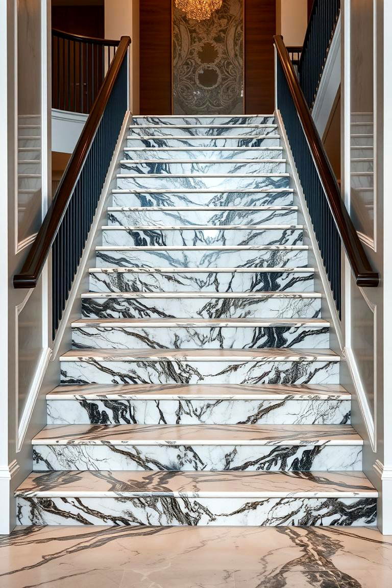 Luxurious Marble Pattern Stair Risers - 24 Stair Riser Ideas