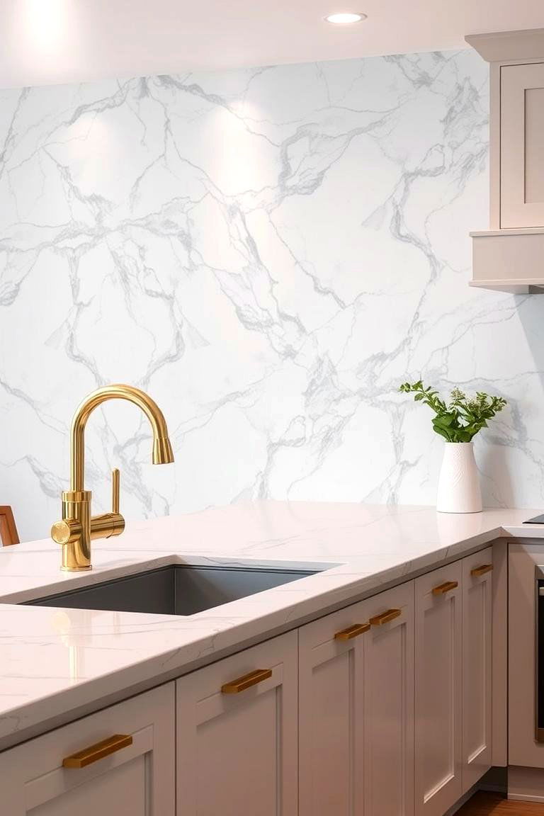 Luxurious Marble Statement Wall - 24 Kitchen Wallpaper Ideas