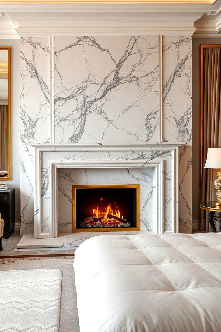 Luxurious Marble and Gold Accents - 24 Bedroom Fireplace Ideas