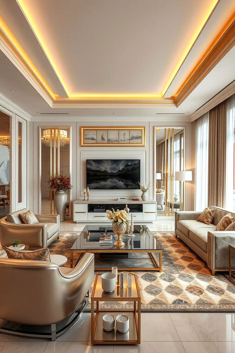 Luxurious Metallic Accents - 24 Condo Living Room Ideas
